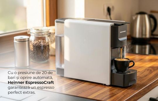 Heinner Espressor pentru Capsule Nespresso cu Presiune de 20 bar Albă