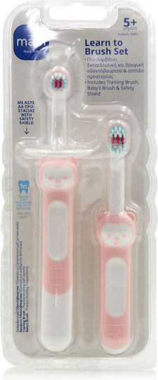 Mam Learn to Brush Set Baby-Zahnbürsten für 5m+ 2 Stück Sanftes Rosa