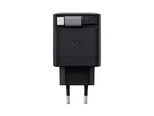 Trust Φορτιστής με Ενσωματωμένο Καλώδιο GaN με Θύρα USB-C USB-C 65W Power Delivery Μαύρος (Maxo)
