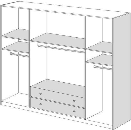 Τετράφυλλη Ντουλάπα με Πατάρι 202x60x233cm Μελί