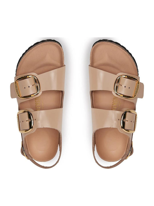Milano Leather Women's Flat Sandals with Strap in Beige Color Narrow Fit