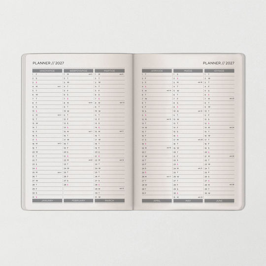 Type Center Daily Agenda A5 2027 Pink Leather 14x20.5cm (with Personalization)
