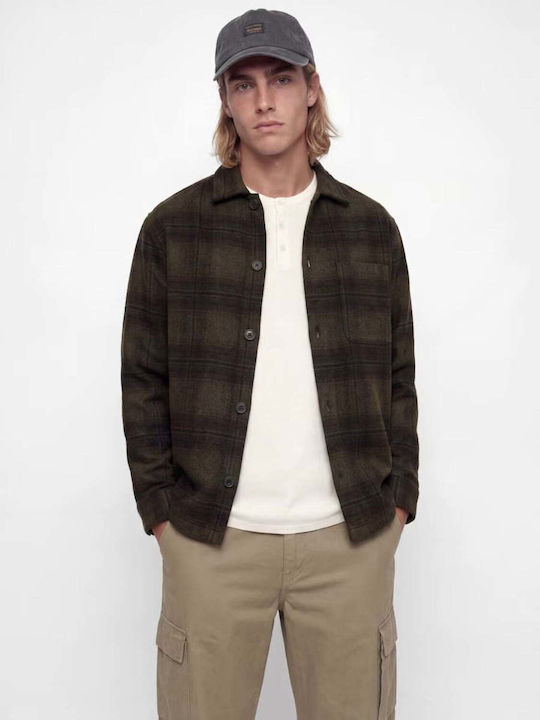 Long Sleeve Shirt in Wide Fit Checked Dark Green