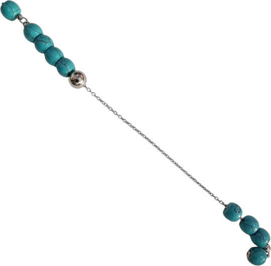 Kalliopi Silver Μπεγλέρι με 10 Χάντρες Μήκους 25εκ. Τιρκουάζ