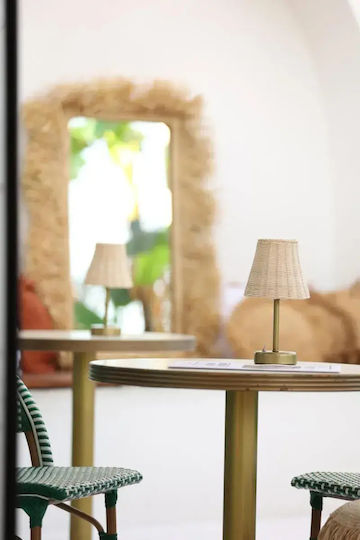 SteweHome Vintage Πορτατίφ LED με Μπεζ Καπέλο και Χρυσή Βάση
