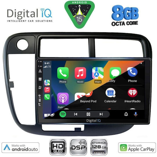 Digital IQ Автомобилна Аудио Система за Honda Civic 1995-2001 с Clima (Bluetooth/USB/WiFi/GPS/Apple CarPlay/Android Auto) с Touch Screen 9"