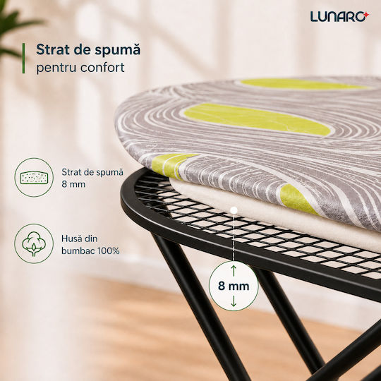 Lunaro Vera-bk Zusammenklappbares Bügelbrett für Bügelstation Offene Länge 120cm Offene Breite 38cm