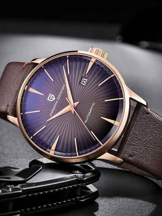 Pagani Design Ceas Barbati 43mm Automat cu Curea Din Piele Maro
