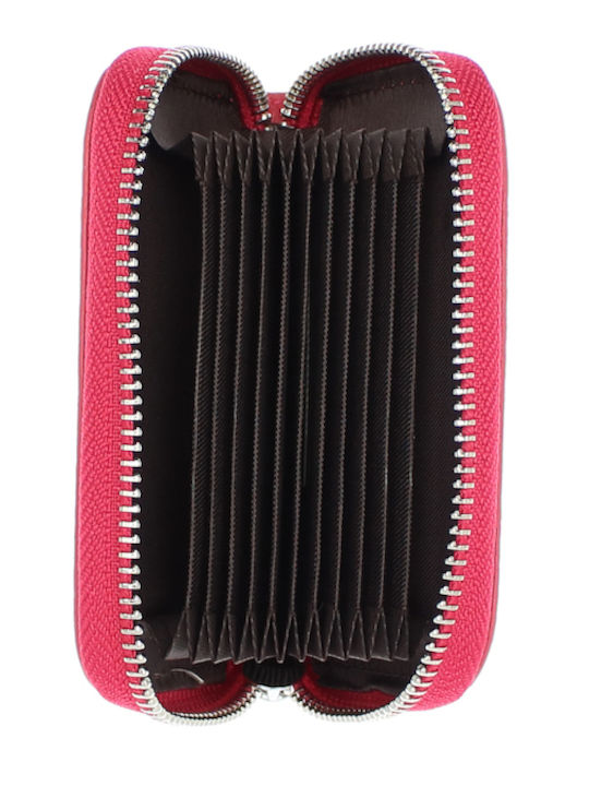 Small Leather Women's Card Wallet Fuchsia