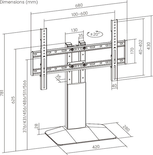 Brateck LDT03-29LD Настолна стойка за телевизор до 77" и 40 kg Черна