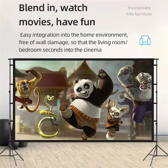 Екран за Проектор 120" 2 Трипода 4k Hd 16:9 Меко Бяло Платно Home Cinema 265x150cm