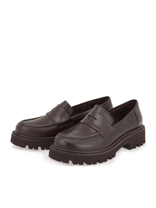 Leather Women's Loafers In Brown Colour
