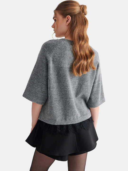 Damen Bluse mit Spitze Grau