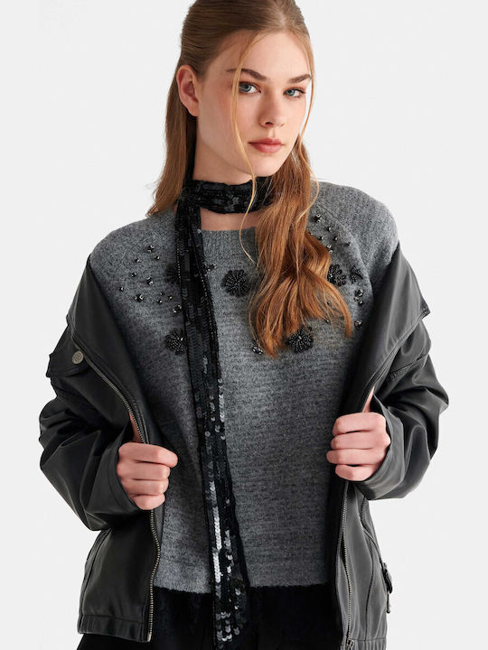 Damen Bluse mit Spitze Grau