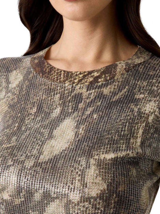 Damen Crop Top Kurzärmelig Tierdruck Beiges