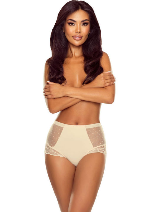 High Waist Women's Briefs With Beige Lace