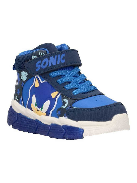 Sonic Kids High-Top Anatomical Sneakers with Hook-and-Loop Closure & Lights Blue
