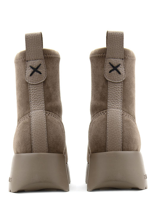 Suede Women's Ankle Boots with Platform Brown