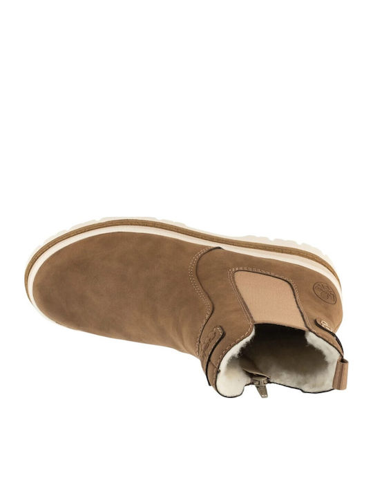 Leather Women's Ankle Boots with Mid Heel Brown