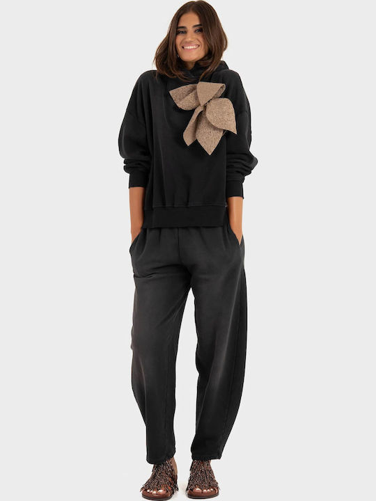 Damen Sweatshirt mit Kapuze Washed Schwarz
