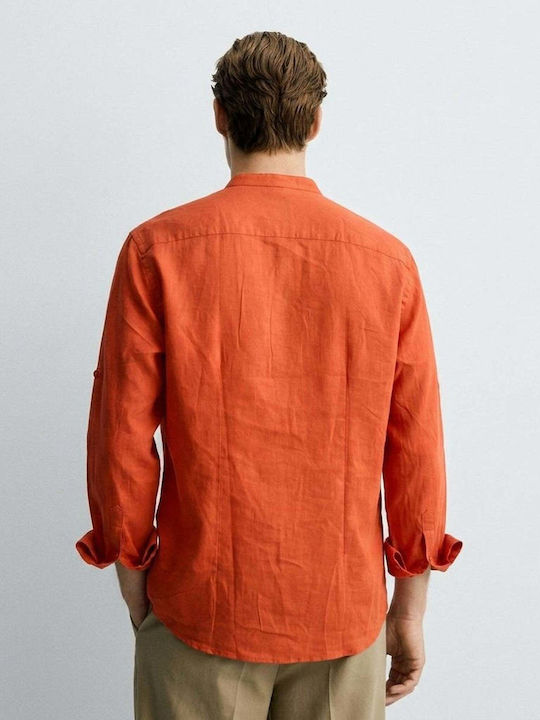 Long Sleeve Linen Shirt Orange