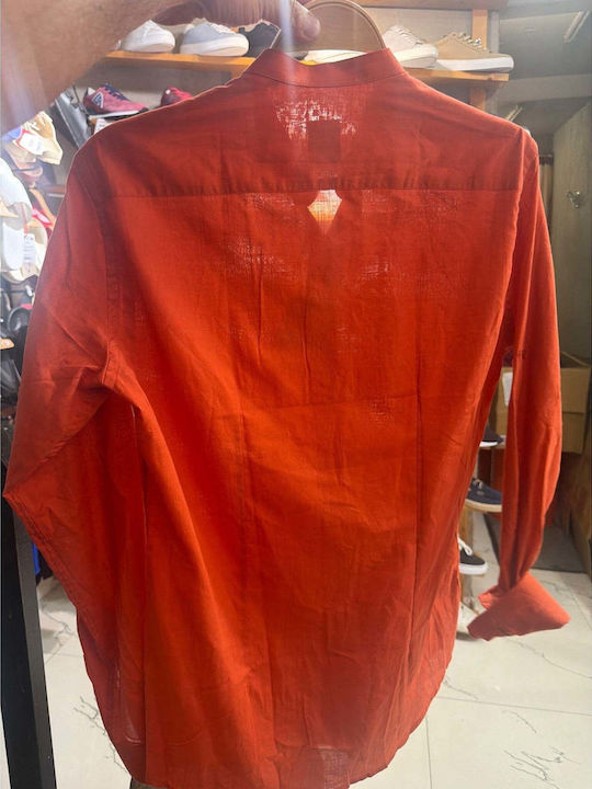 Long Sleeve Linen Shirt Orange