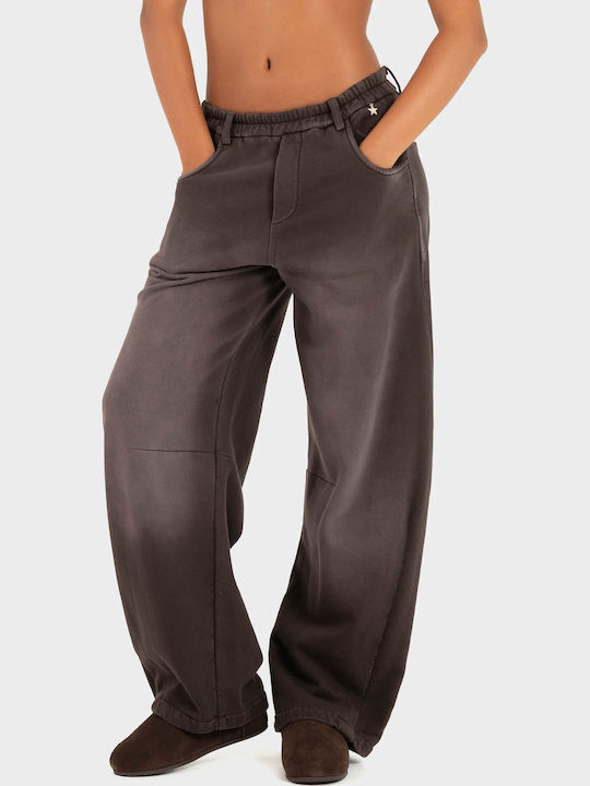 Damen Stoffhose mit Gummiband in Lose Passform Braun M40F0074-Braun
