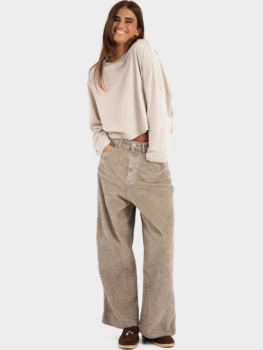 Damen Hochbund Zeichenfolge Hose Taupe