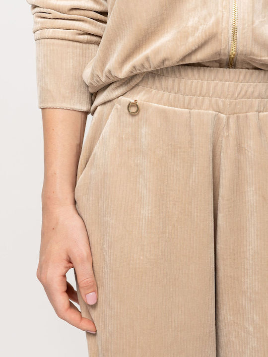 Damen Hochbund Zeichenfolge Hose mit Gummiband Beige