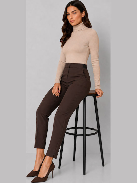 Damen Stoffhose mit Gummiband in Schlank Passform Braun WO275201-braun