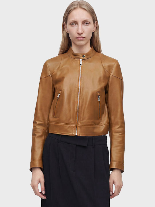 Leather Women's Biker Jacket Rust