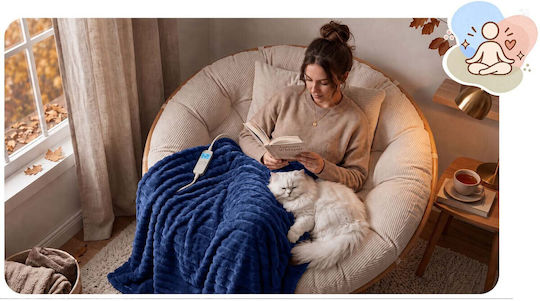 Berdsen Double Electric Blanket Washable with Timer Blue 160W 160x180cm
