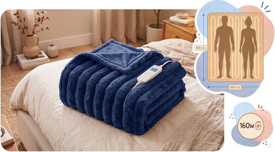 Berdsen Double Electric Blanket Washable with Timer Blue 160W 160x180cm