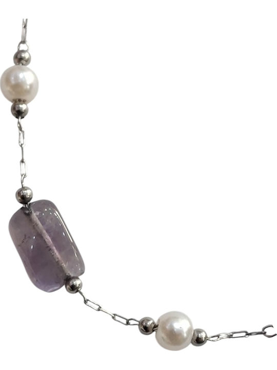 Kalliopi Silver Γυναικείο Βραχιόλι Αλυσίδα από Ατσάλι Επιχρυσωμένο με Πέρλες 21cm