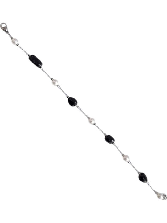 Kalliopi Silver Women's Steel Chain Bracelet with Pearls 21cm