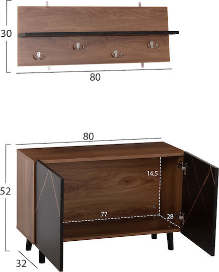 Delphine Hallway Furniture with Hanger & Shoe Rack Walnut-Black Marble 80x31.5x52cm