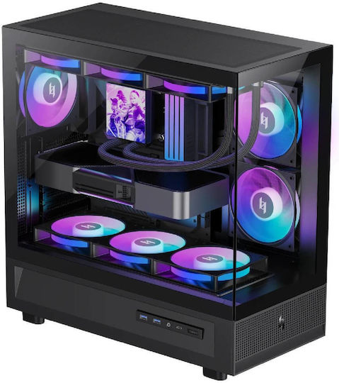 GameMax NEX C51 BK Gaming Midi-Turm Computergehäuse mit Seitenfenster und ARGB-Beleuchtung Schwarz