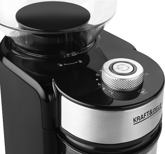Kraft & Dele Râșniță Electrică de Cafea 300W cu Capacitate de 240gr și 14 Nivele de Măcinare Neagră