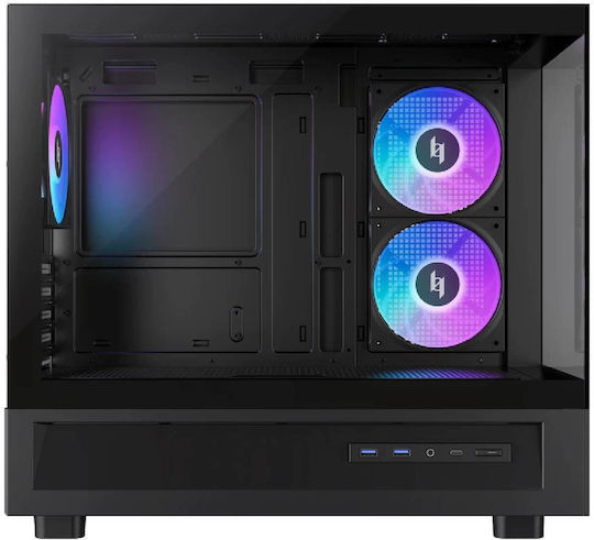 GameMax NEX C31 BK Gaming Mini Tower Computer Case with Side Window and ARGB Lighting Black