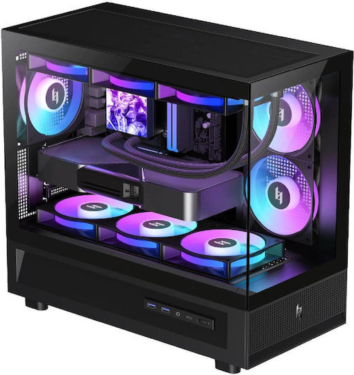 GameMax NEX C31 BK Gaming Mini Tower Computer Case with Side Window and ARGB Lighting Black