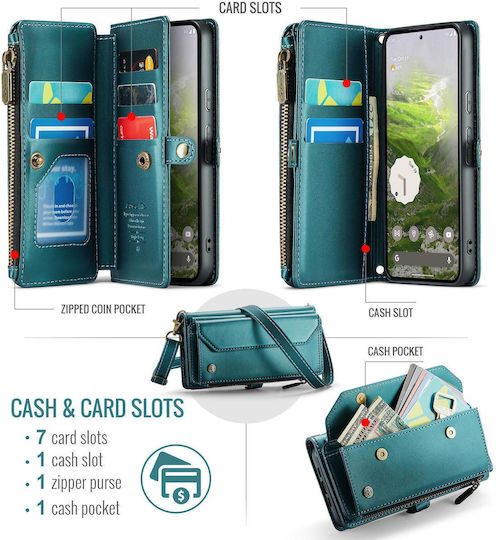 Caseme C36 Google Pixel 10a Card Slots Zipper Wallet Leather Case Green