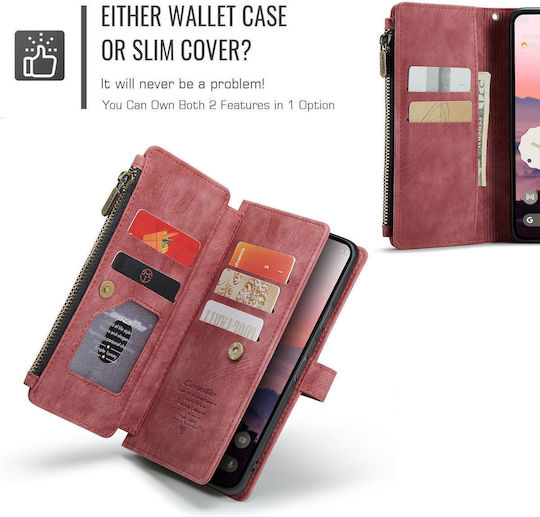 Caseme C30 Google Pixel 10a Card Slots Zipper Wallet Leather Case Red