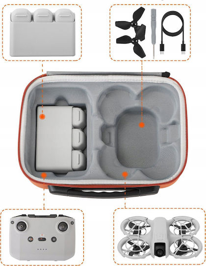 Sunnylife Controller Battery Carry Case Orange Fabric for DJI Neo 26.6x9.3x19.1cm