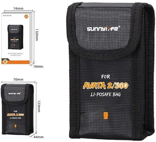 Sunnylife Калъф за Пренасяне На Батерия Черен за DJI Avata 2 / Avata 360 12.3x4.4x7см