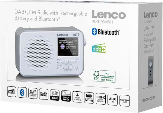 Lenco Radio Portabil DAB+ FM Bluetooth Ecran TFT 2.4" Model Compact Pdr-036 Alb Gri