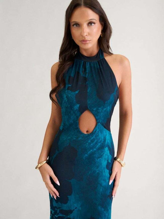 Rochie Maxi De Seara De Vară Jupon Spate Deschis Petrol