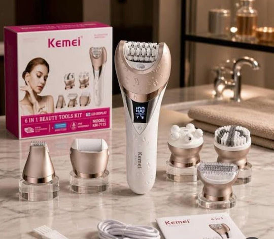 Kemei Km-7115 Epilator 6 In 1 Rechargeable Waterproof Ipx6