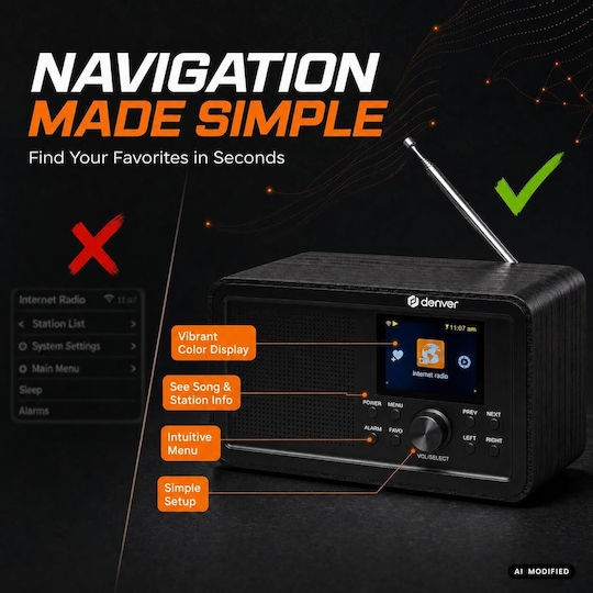 Denver DIR-200 Tabletop Battery Radio DAB+ with Bluetooth
