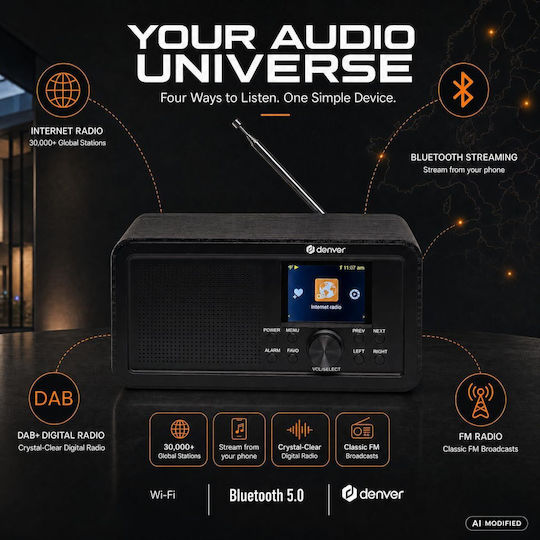 Denver DIR-200 Tabletop Battery Radio DAB+ with Bluetooth