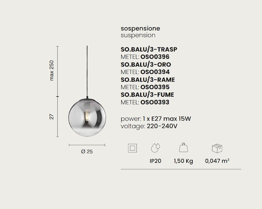 Ondaluce Adjustable Hanging Copper Ceiling Light with E27 Socket 25x25cm Ondaluce Adjustable Hanging Copper Ceiling Light with E27 Socket 25x25cm